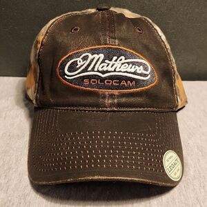 Mathews Solocam Faux leather look camo with rust Velcroback Hat - New